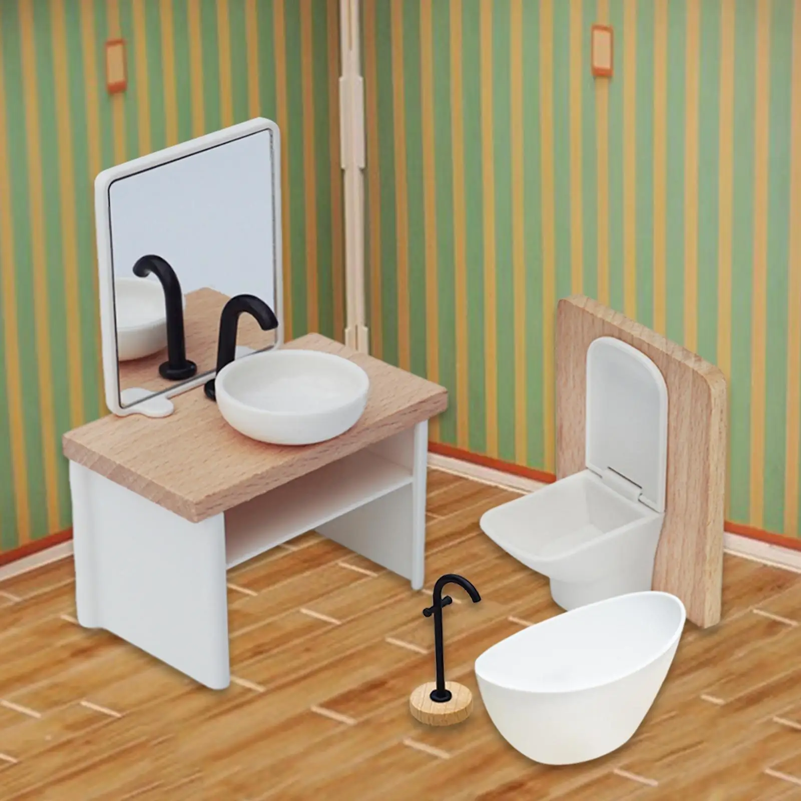 4Pcs 1/12 Dollhouse Bathroom Set Dollhouse Decor Kids Birthday Gifts Bathtub