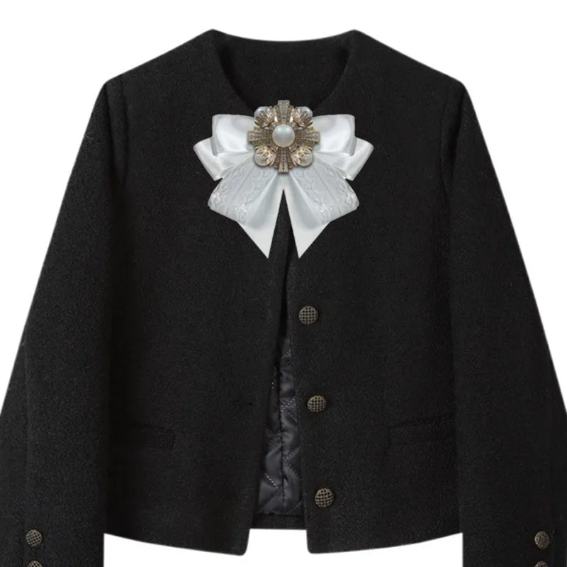 Handmade Bow Tie Vintage Rhinestone Pearl Brooch High-End Luxury Lace Bows Korean Fashion Women's Clothing Shirt Collar Flowers