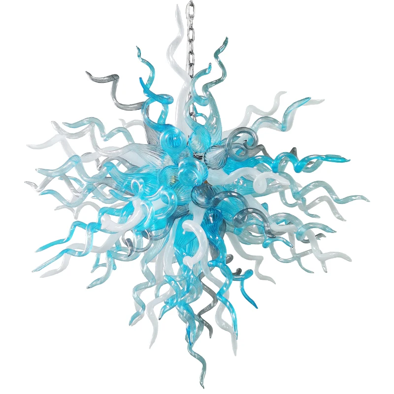 

Europe Style Aqua Turquoise Blue Glass Chandelier for Home Hand Blown Glass Chandelier Light Fixture Chain Lights Living Room