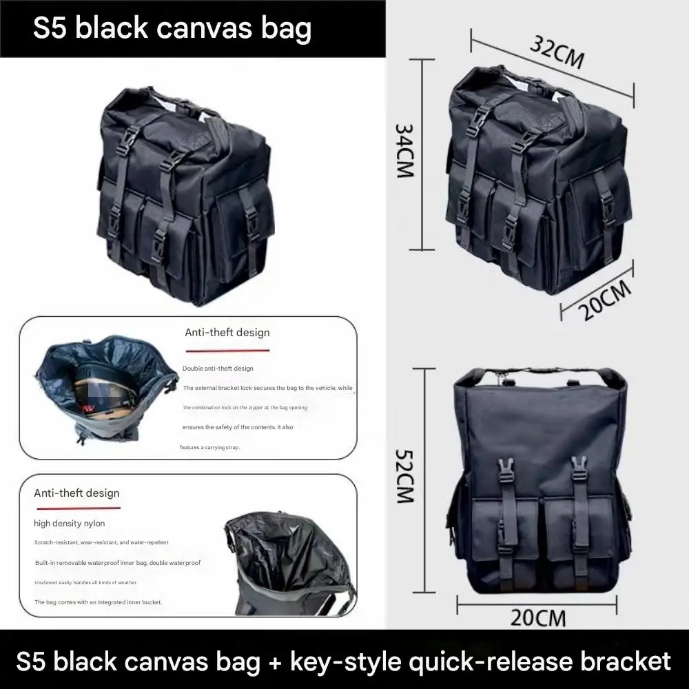 For Benda Dark Flag 950/500 modified retro black canvas side bag, waterproof and durable rider bag, large capacity side bag