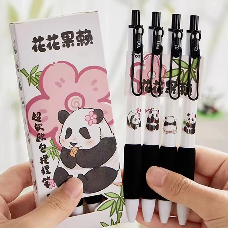 4 Pieces Panda Press Pen 0.5mm Black Gel Pen office accessories stationery supplies kawaii school supplies Kids stationery gift