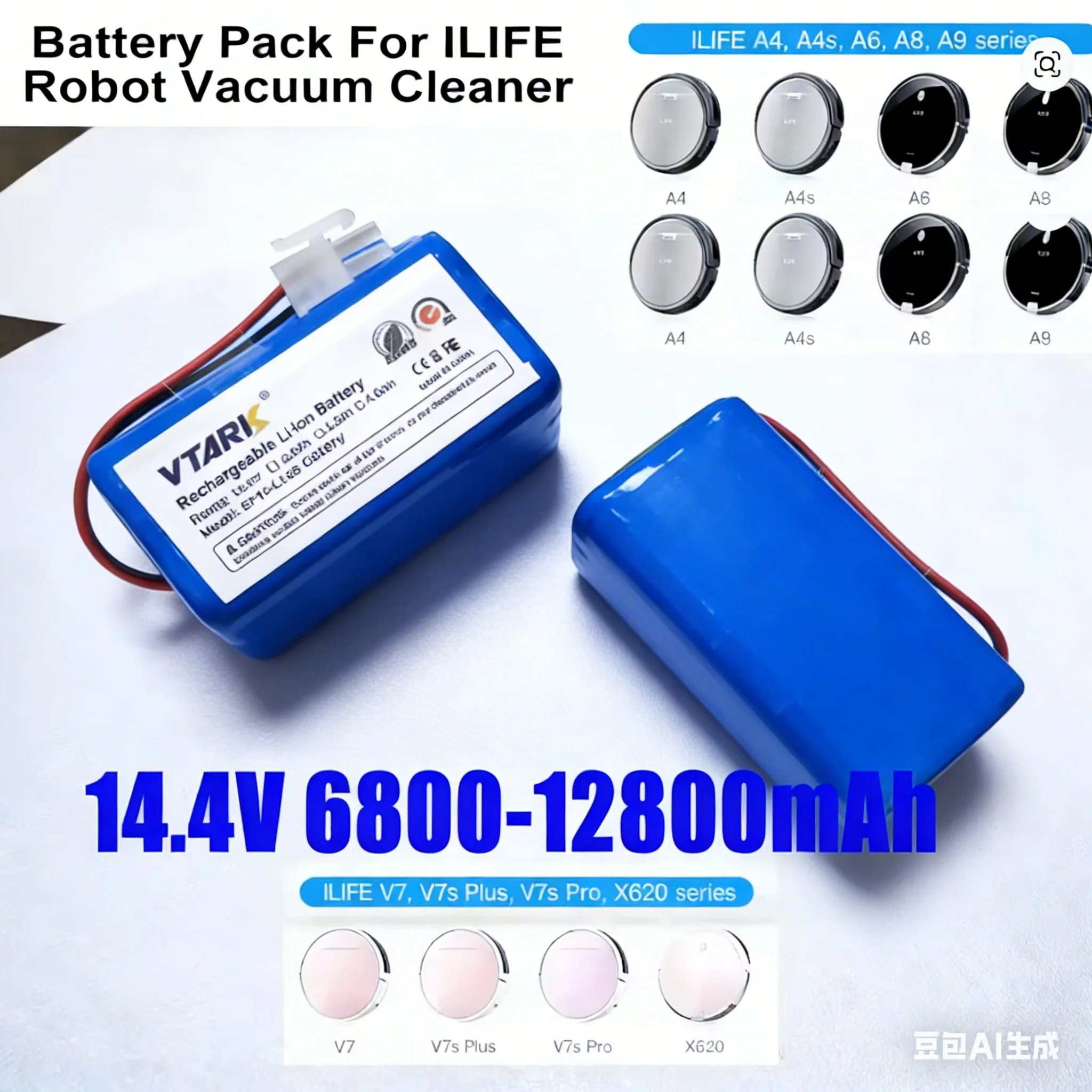 

NEW 14.8V 12800mAh Lithium Battery For ILIFE A4 A4s V7 A6 V7s Plus Robot Vacuum Cleaner ILife 4S1P real Capacity