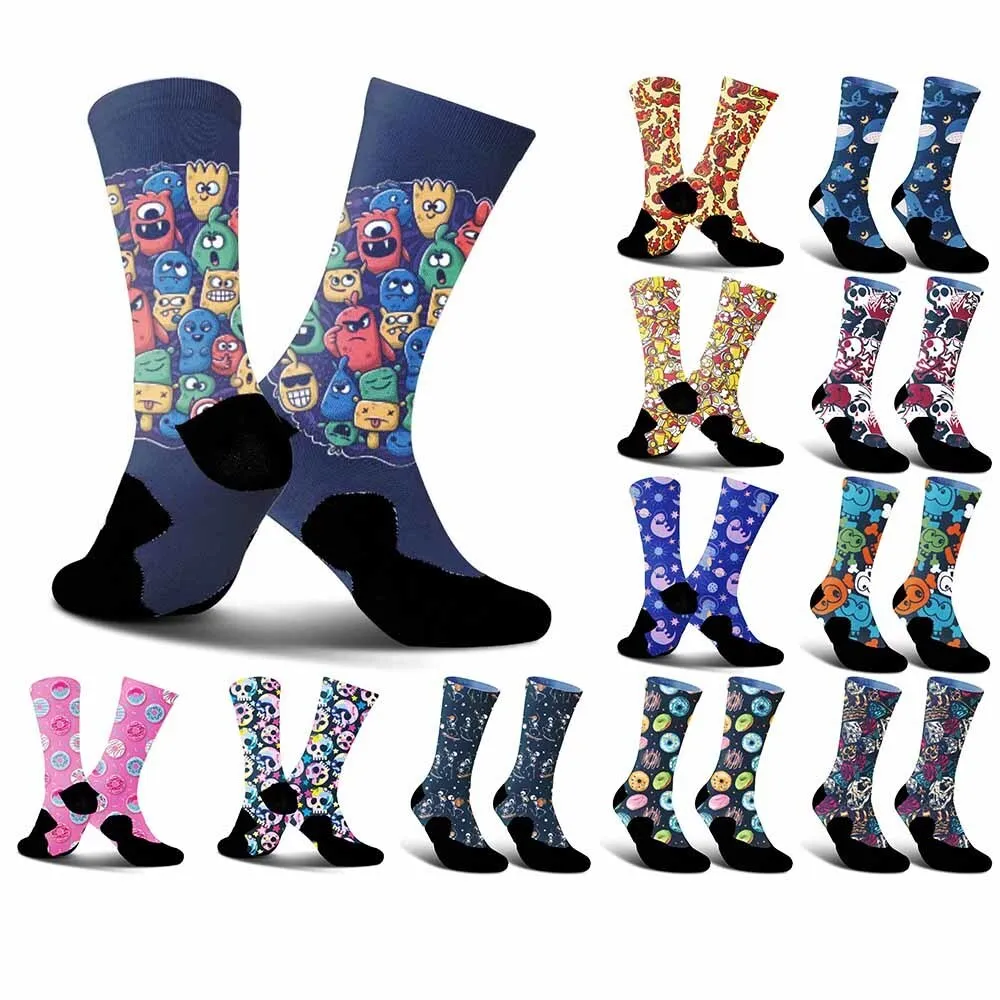 Creative flower animal skull pattern sports cycling socks, fashionable trend, unisex, sweat absorbing, durable, breathable