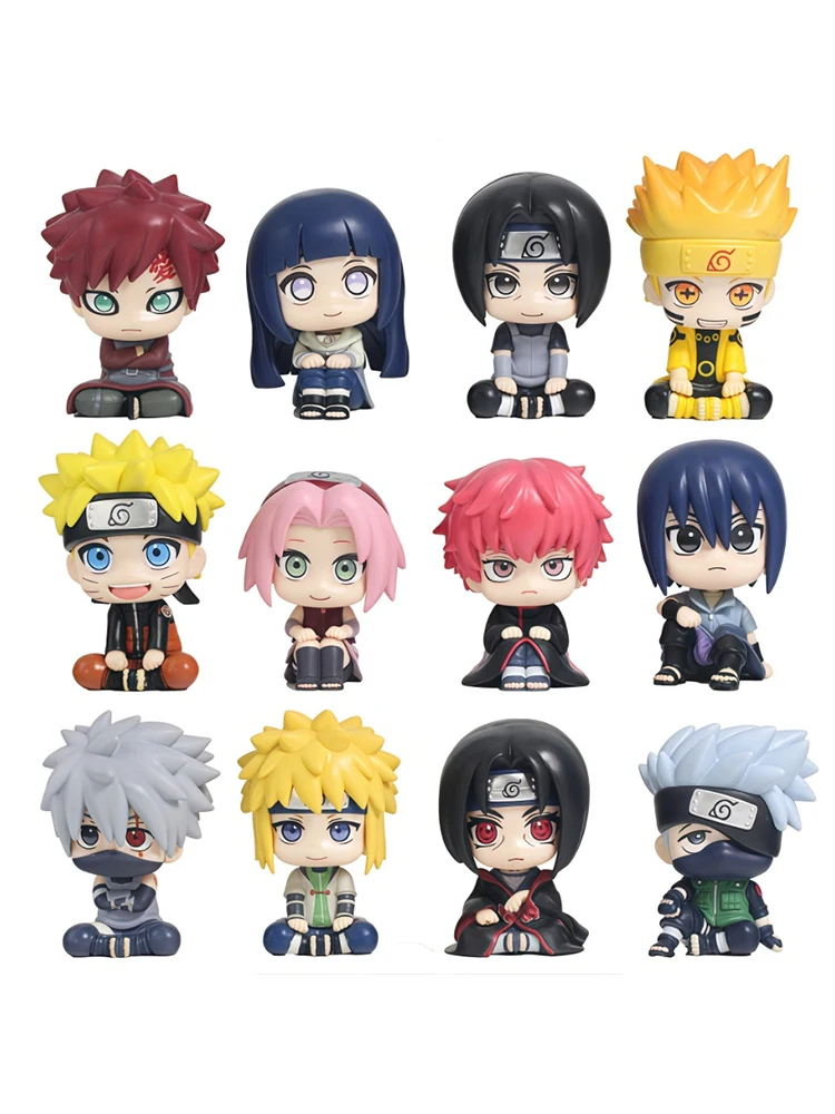 12 Stück Naruto Anime Figuren Look Up Uchiha Itachi Actionfigur Q-Version Sasuke/Kakashi Figurine PVC Sammlermodell Puppen Spielzeug