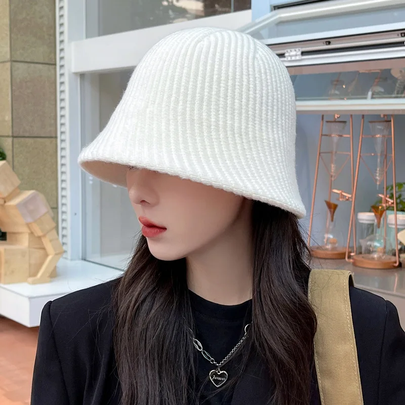 New Knitted Wool Panama Women Winter Warm Basin Caps Lady Fashion All-match Bucket Hat Female Japanese Type Sun Caps