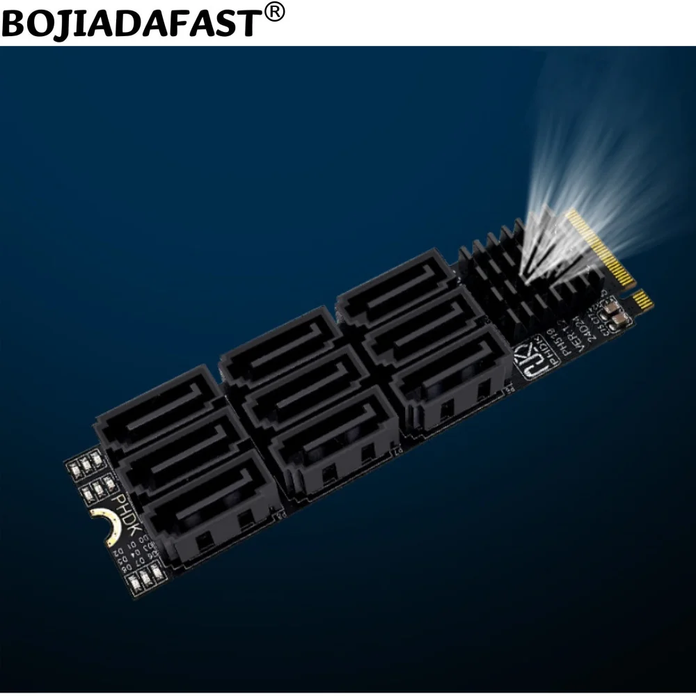 NGFF M.2 Key-M NVME Interface to 9 * SATA 3.0 Connector Adapter Expansion Riser Card for Hard Disk Drive