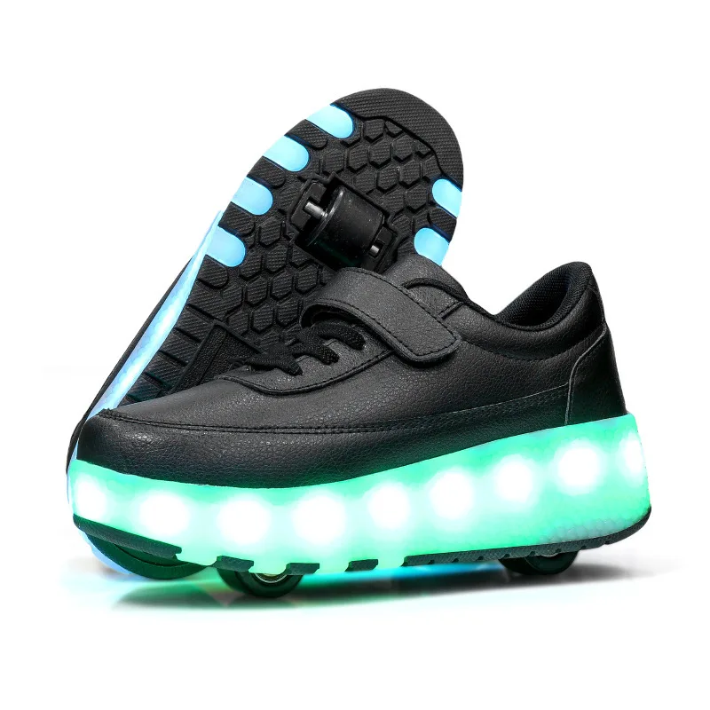 New  Fashino Kids LED light shoes Boys charging walking shoes Child wheel shoes two-wheel Girls roller skates