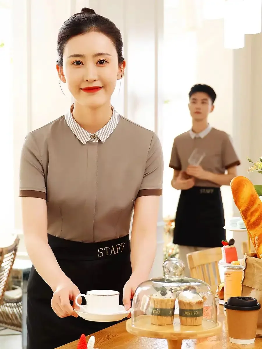 Caffetteria Cameriere estivo Abiti da lavoro Ristorante occidentale Panetteria Torta Latte Negozio di tè Uniforme e grembiule Set Abbigliamento da lavoro