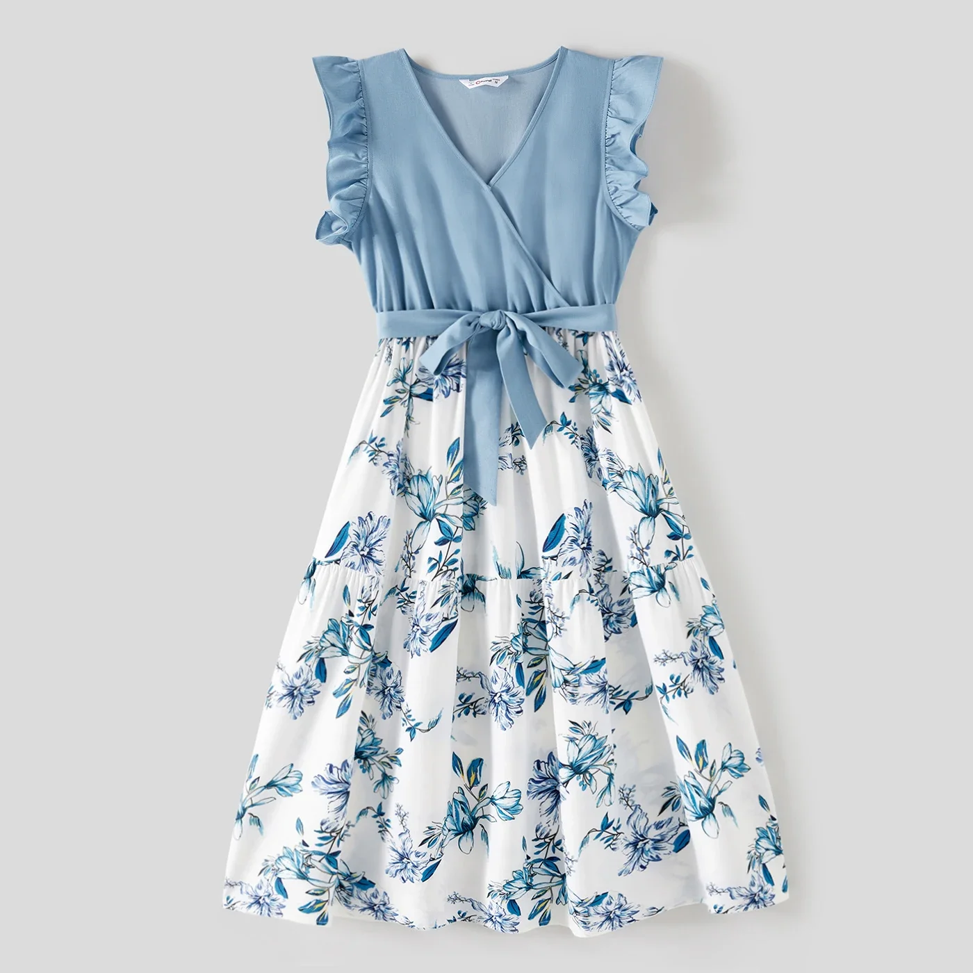 PatPat Mommy and Me Floral Print Spliced Solid V Neck Ruffle Trim Sleeveless Dresses Perfect for Outings and Daily Wear