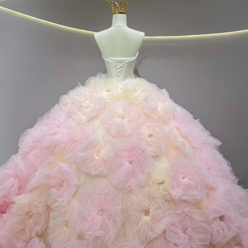 Roze Quinceanera Jurken Uit De Schouder Kralen Kristal Tiered Party Verjaardag Sweet 16-jurk Vestidos 15 Anos