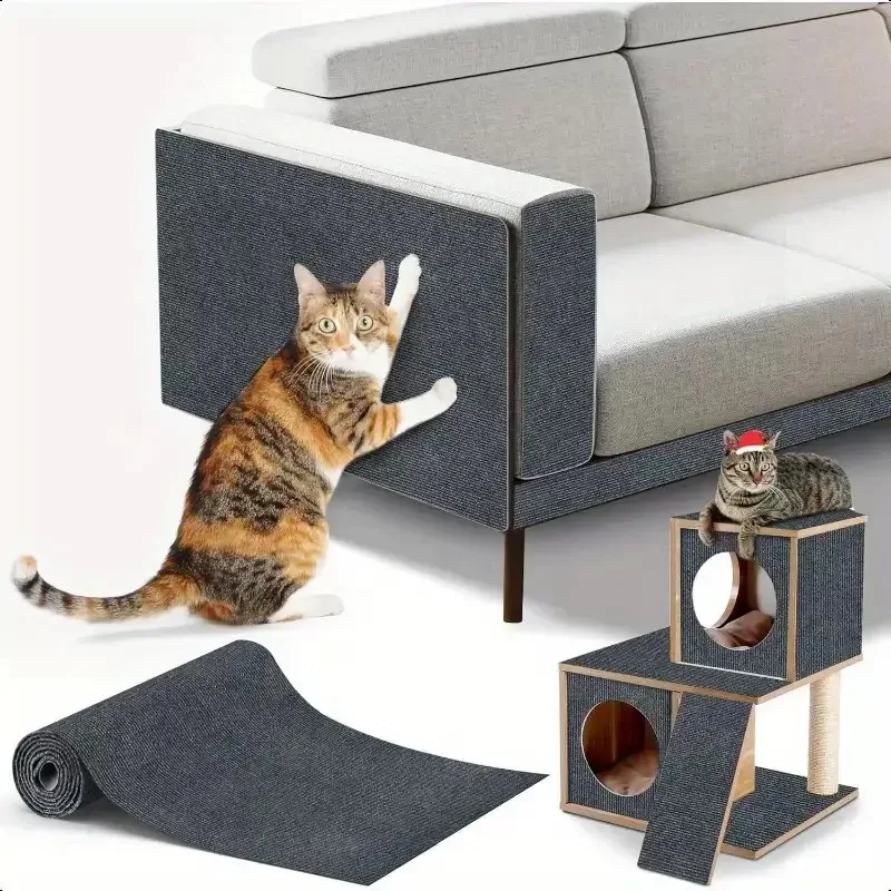 Self-Adhesive Cat Scratching Mat Trimmable Cat Scratching Carpet Corner Wall Cat Sofa Furniture Protector (Including 10 Fixers)