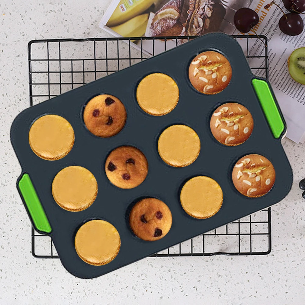 Silicone Muffin Pan with Grips - Regular 12 Cups Nonstick Molds Mini Cupcake Pan | Practical Bakewar