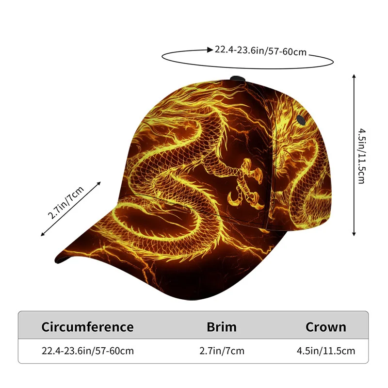 Dragon with Flames Print Adjustable Snapback Duckbill Hat Lightweight Baseball Cap Suitable for Group Hangouts Christmas Parties