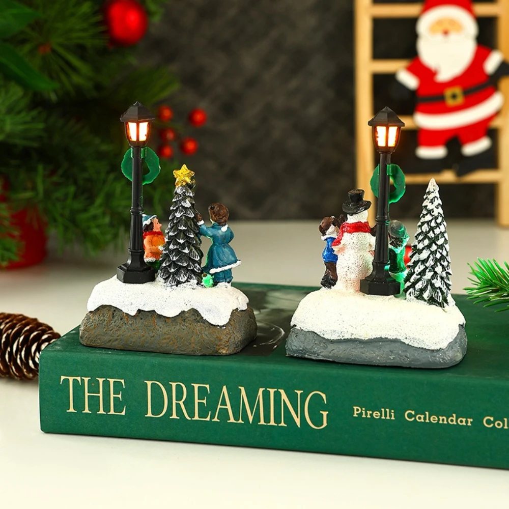 

Christmas Decorations Snow House Resin Ornaments Crafts Glowing Christmas Tree Snowman Desktop Living Rooms Shop Decorations