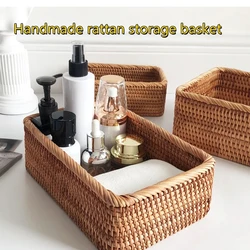 Cestino di vimini in rattan intrecciato a mano, tè alla frutta, snack, pane, scatola di immagazzinaggio rettangolare per cosmetici, forniture per la cucina domestica