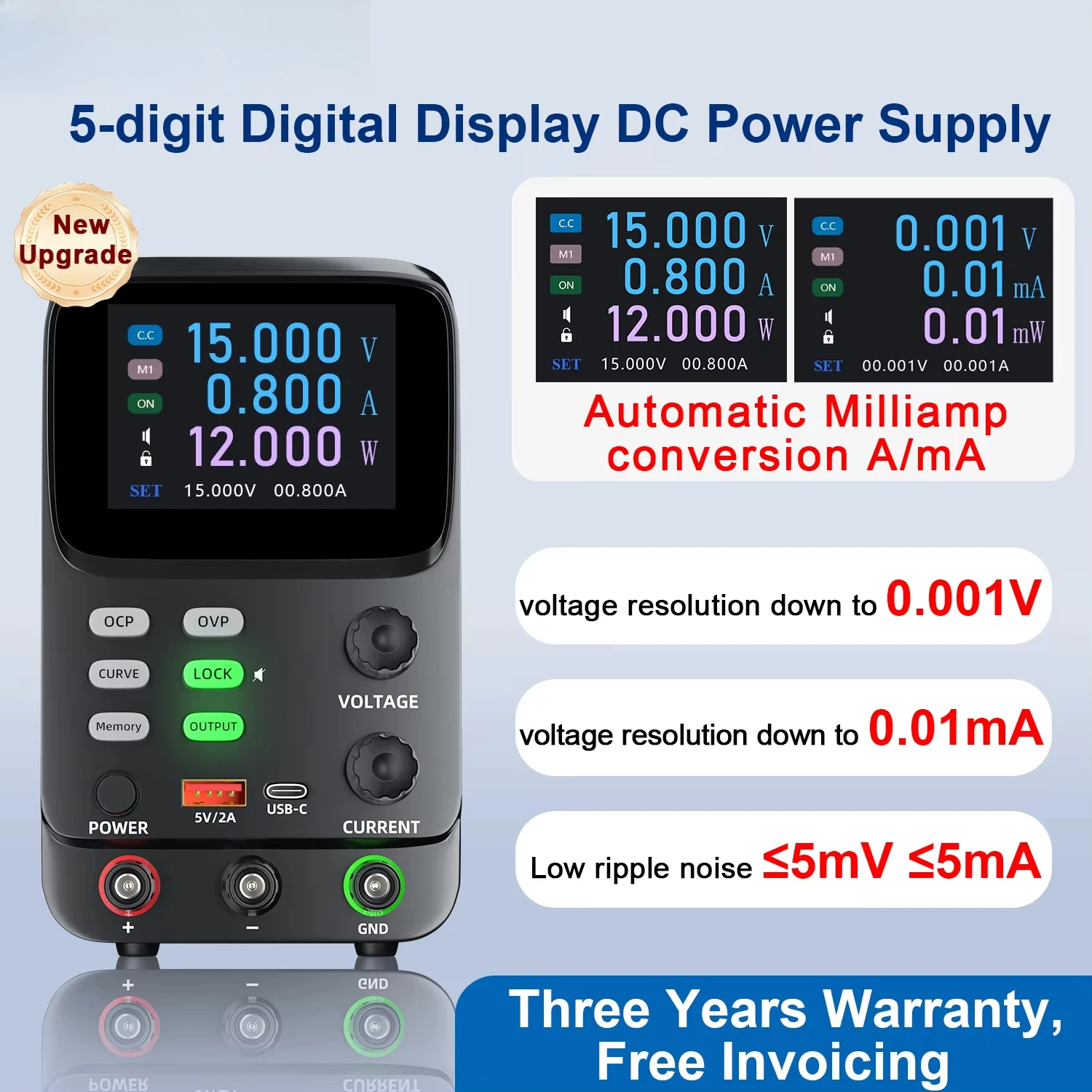 SPPS-K3010 30V 10A  DC Power Supply Memory OCP OVP  Full Color LCD Regulated Power Supplies Voltage Current Curve Display