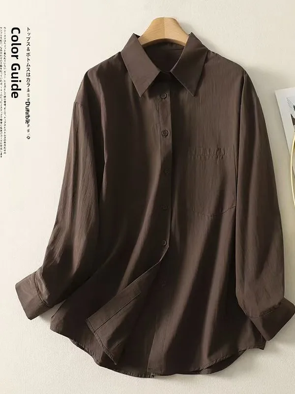 Retro café largo Sve irt sentimientos de gama alta de las mujeres otoño coreano Sle Casual suelta perezoso Top Coat abeja