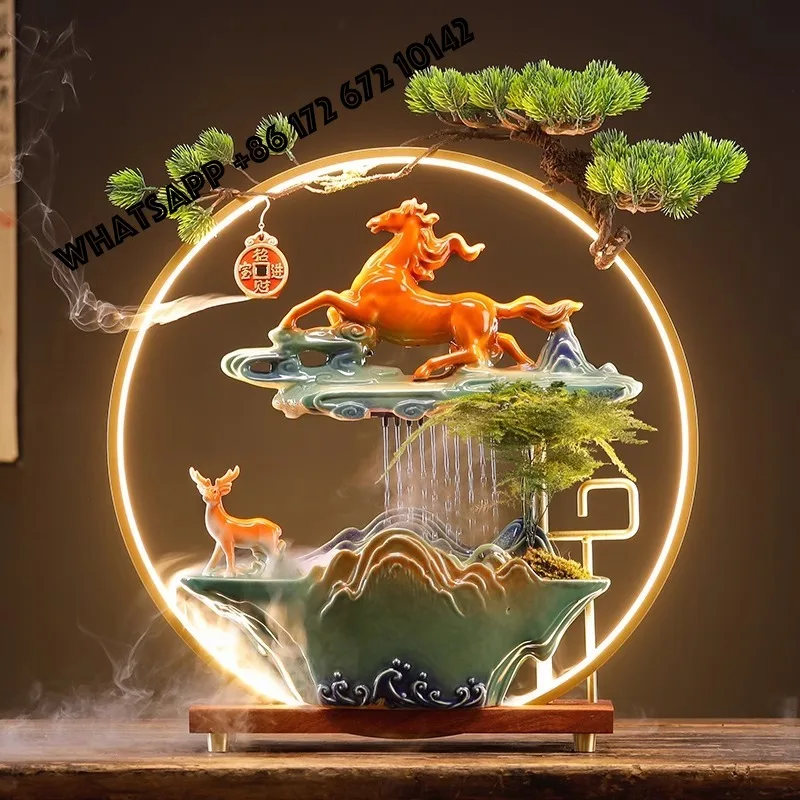HOTCreative Eco-friendly Ceramic Horse Ornaments for Living Room Office Fortune-Making Water-Circulating Design Perfect Desktop