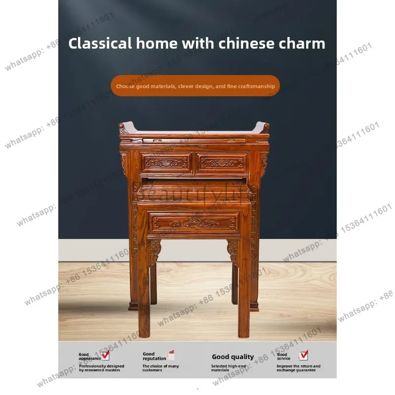 LSSolid Wood Camphor Wood Offering Table New Chinese Simple Household Buddha Table Land God Of Wealth Offering Table