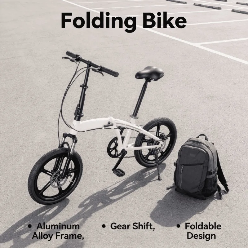

Lightweight Aluminum Folding Bike - Portable & Shock-Absorbing 20 Inch Wheels Ideal for Commuters & Students Bicycle for Adults