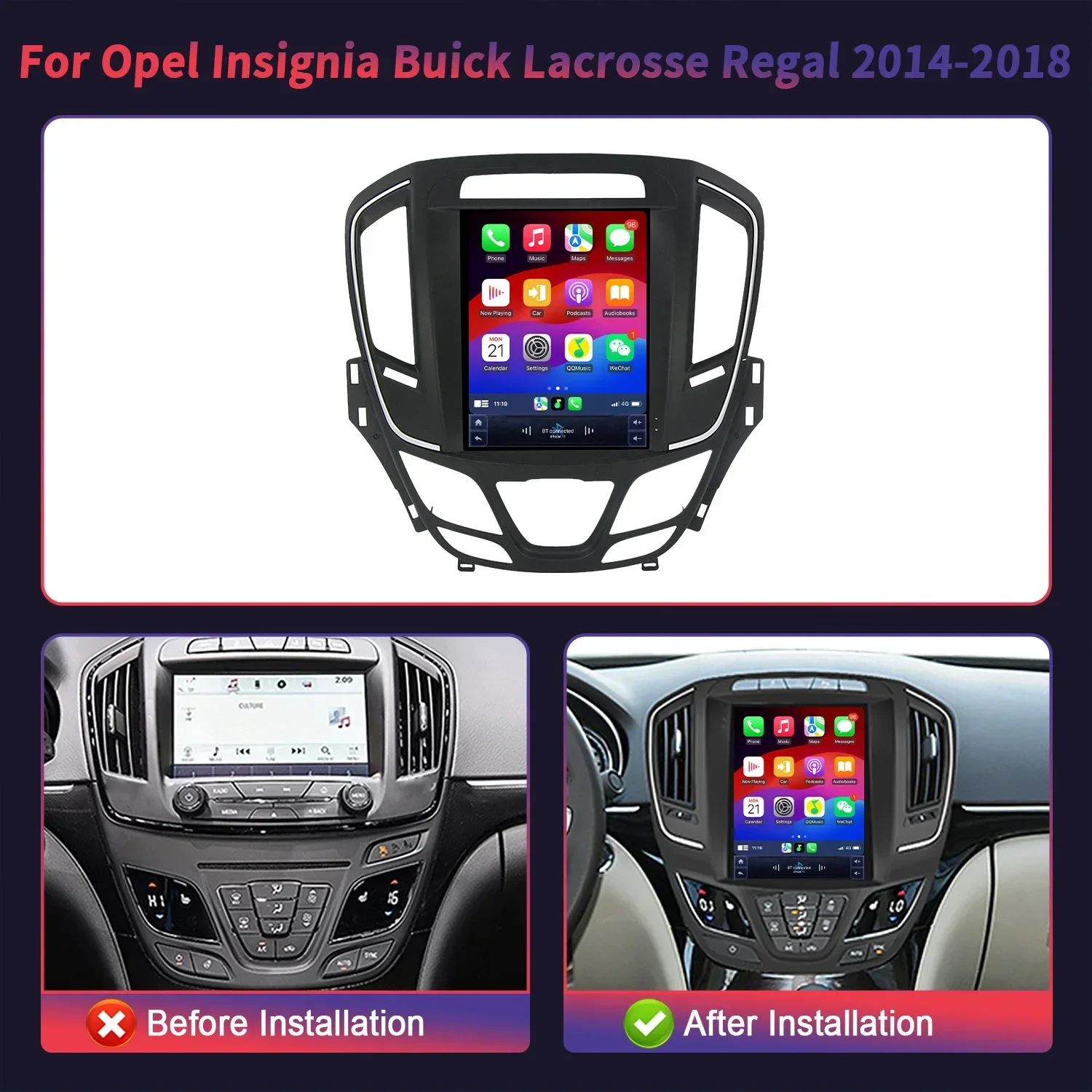 9.7inch Car Radio Multimedia Intelligent Bluetooth Carplay Screen Android 14 For Opel Insignia Buick Lacrosse Regal 2014-2018