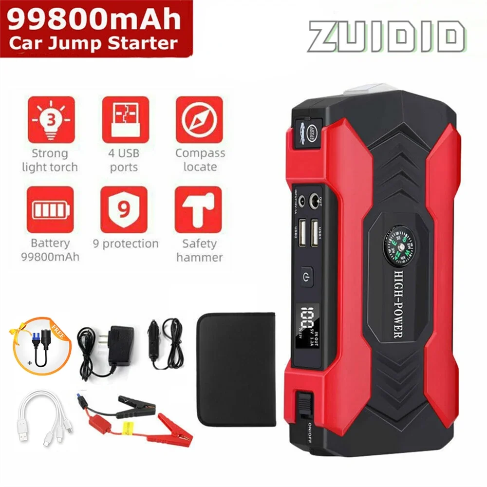 

99800mAh Portable Car Jump Starter Power Bank Auto Starting Device Car Emergency Starter Battery 12V Car Start Articles For Cars