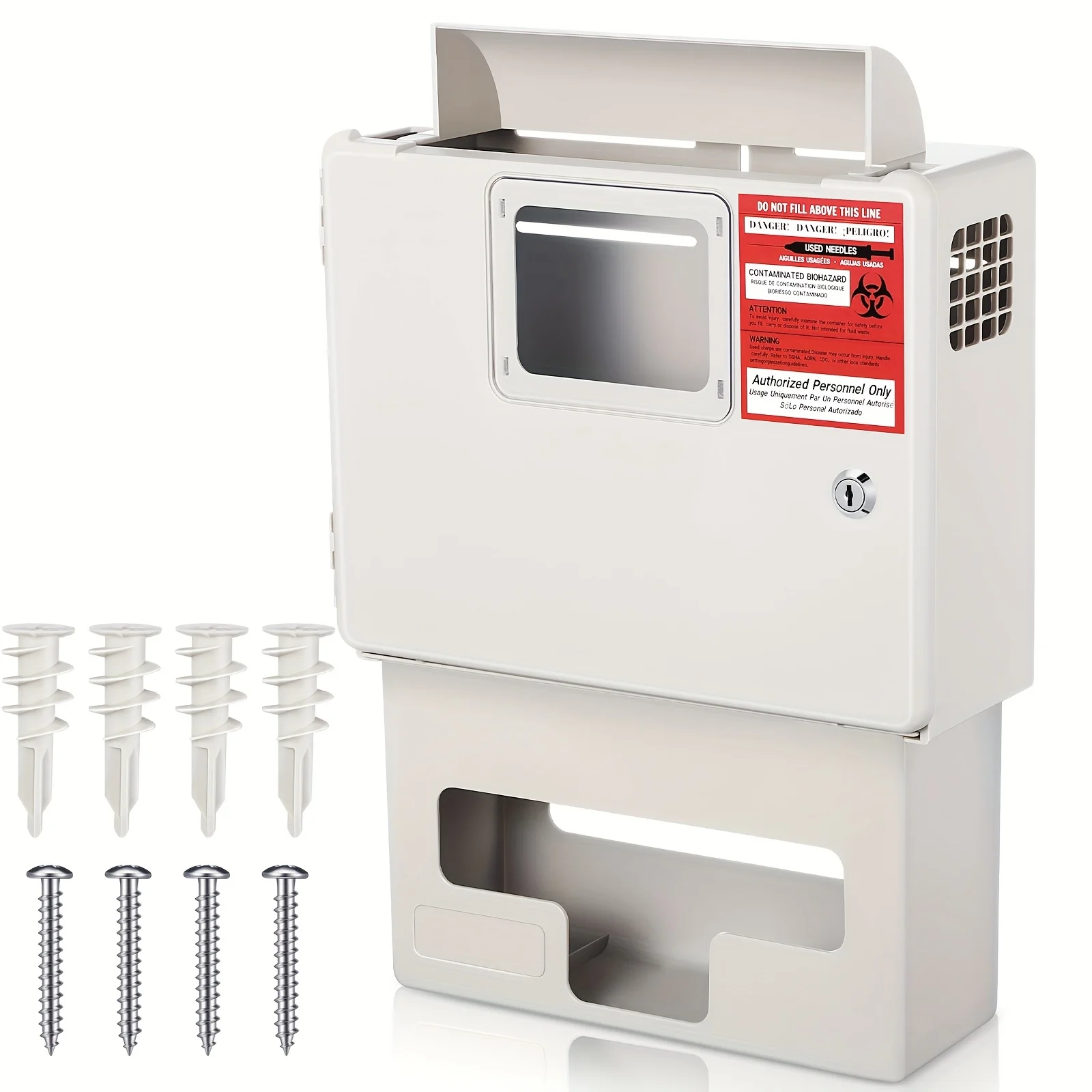 

1 Set Wall Mount Locking Cabinet with Glove Box for 5 Qt Sharps Container, Sharps Box Not Included