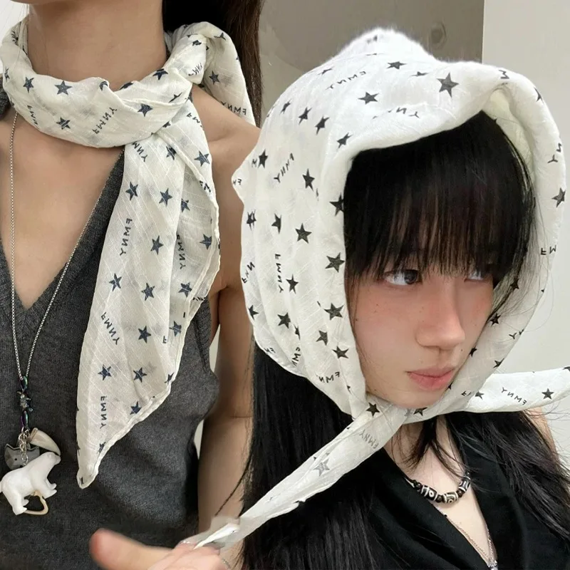 

Модный платок Y2K со звездой, женский квадратный шарф, летний дышащий пикантный платок для девочек в стиле хип-хоп, бандана, модные аксессуары