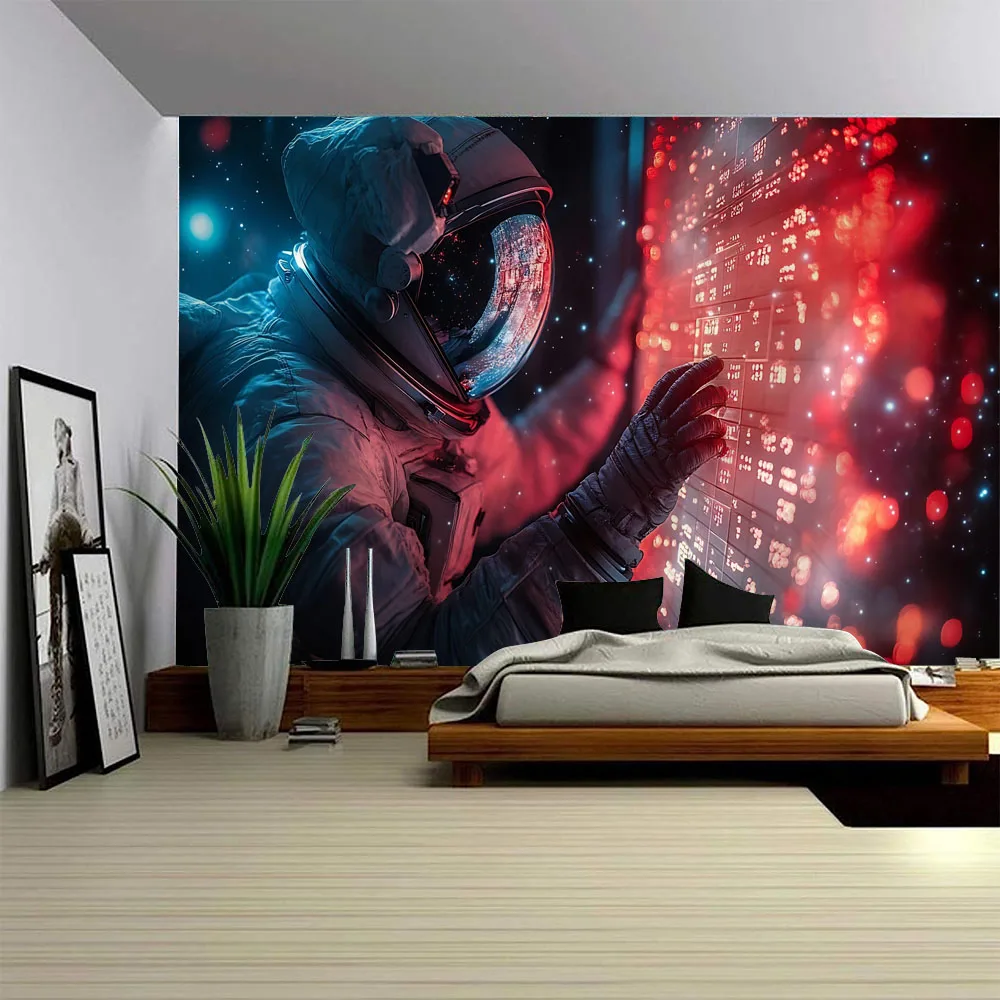 Astronaut Starry Sky Grand Tapestry Space Planet Wall Hanging Fabric Mural for Home Dormitory Studio Decoration