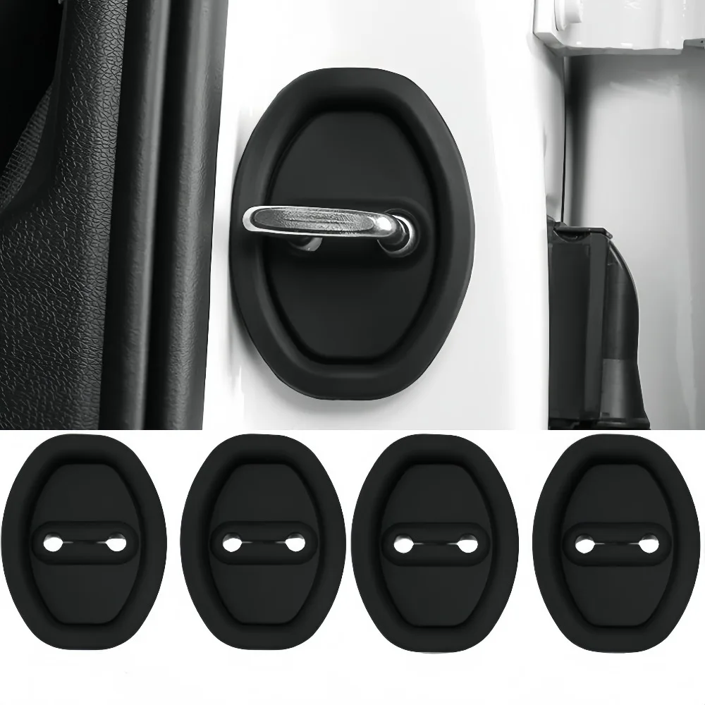 4pcs Silicone Car Door Lock Buckle Protection Cover Elastic Anti-Collision Shock Absorbing Pad Mute Buffering Cushion