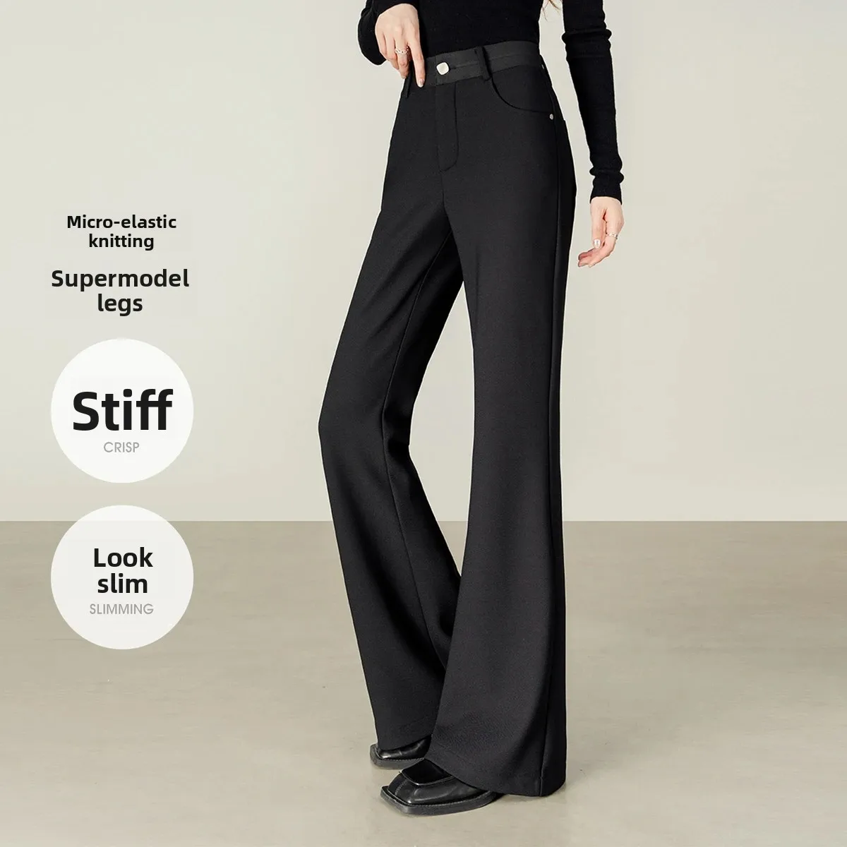 

SENTUBILA Commuter Flared Pants Women 2025 Autumn Long High Waist Slim-fit Pants Solid Pockets Knitted Trousers Female 154K80522