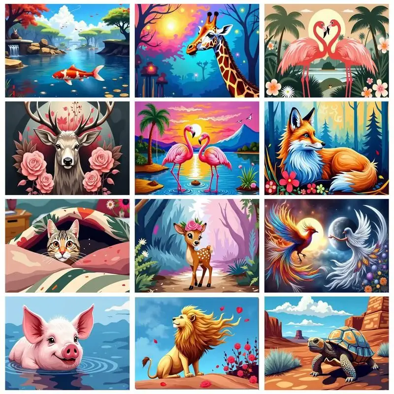 

CHENISTORY Pictures By Number Flamingo, Lion, Giraffe Animal Kits Painting By Number Drawing On Canvas HandPainted Gift Home Dec