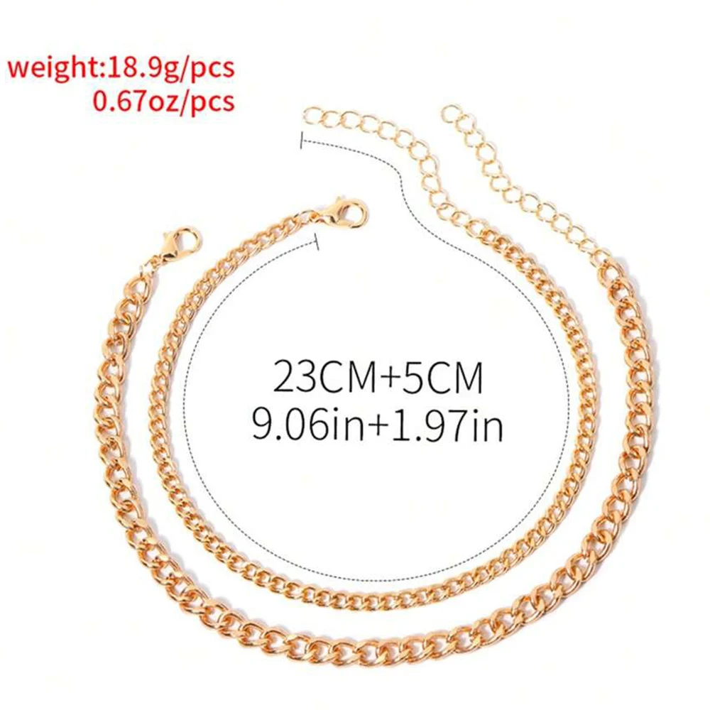 2 PCS Set Cuban Chain Anklet For Women Summer Shiny Gold Color Korean Chain Luxury Design Trendy Women Anklet Jewelry Set