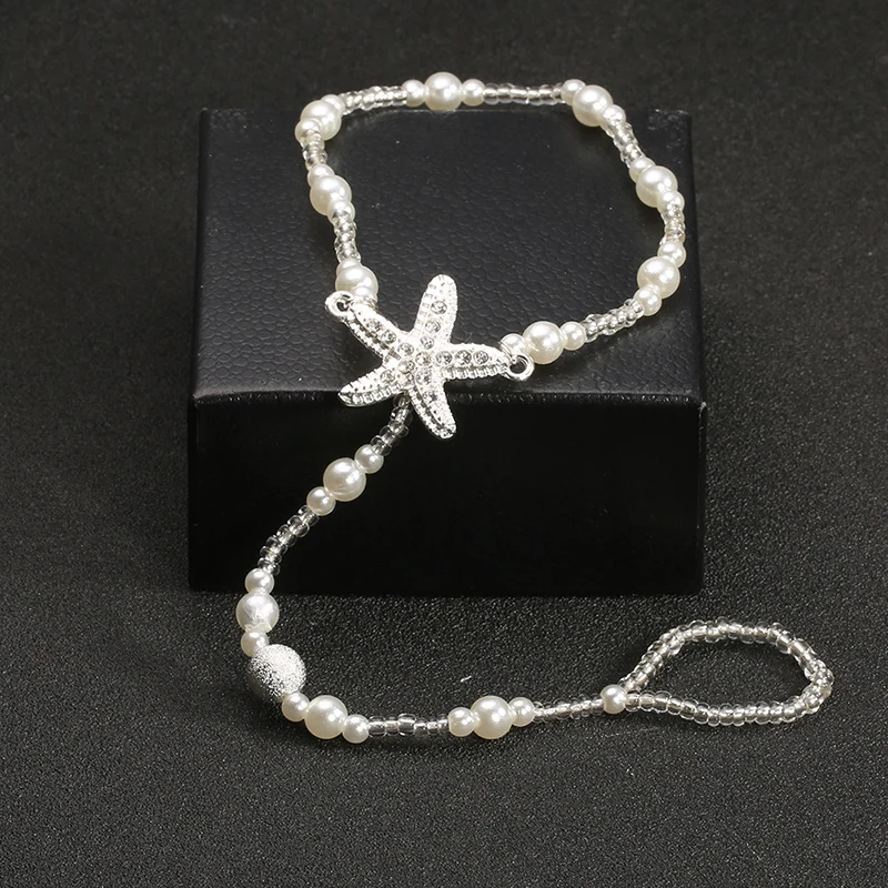 Sexy Ladies Starfish cavigliera per ragazze Boho Pearl Foot Jewelry cavigliera catena di perline sandali a piedi nudi gioielli da sposa da sposa