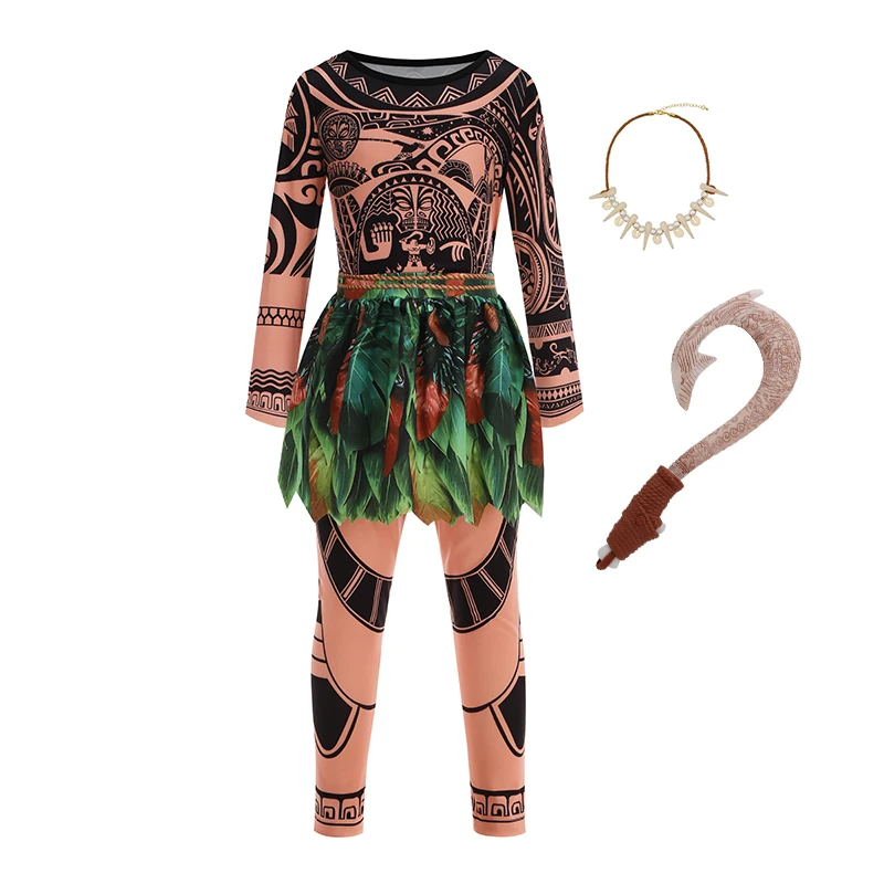 Moana Character Maui Clothes Tattoo Pants Boys Costume Kids Cosplay Birthday Carnival Performance Fish Hook Knife Outfits image 2