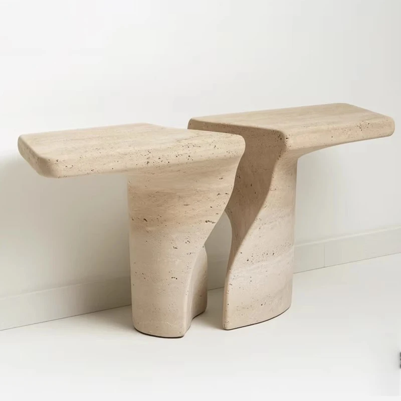 

xx-Minimalist Design Travertine Stone Console Table Natural Marble Side Table for Living Room Bedroom Hotel Decor^