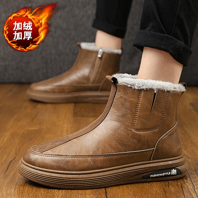 Luxury Brand Men Winter snow Boots Warm Thicken Men's Ankle Boots bot Fashion Male Business Office Formal Leather safety Shoes