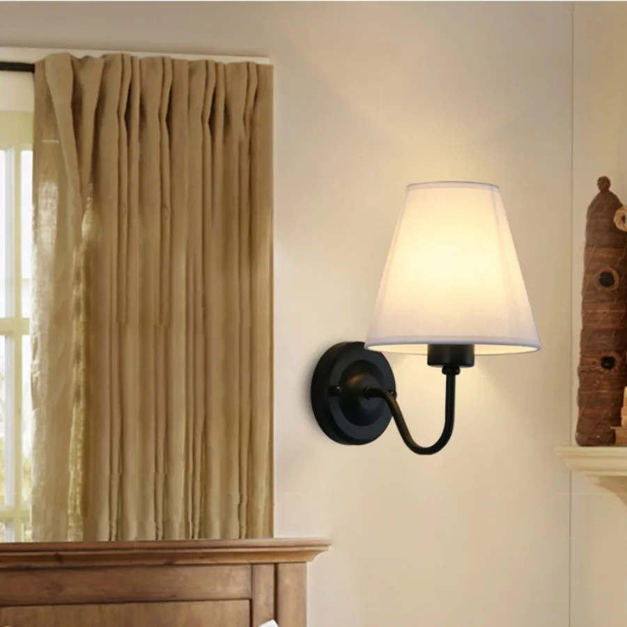 LED Fabric Retro Wall Lamp Indoor Lighting Modern E27 Fabric Wall Lamp Family Bedroom Bedside Hotel Lamp