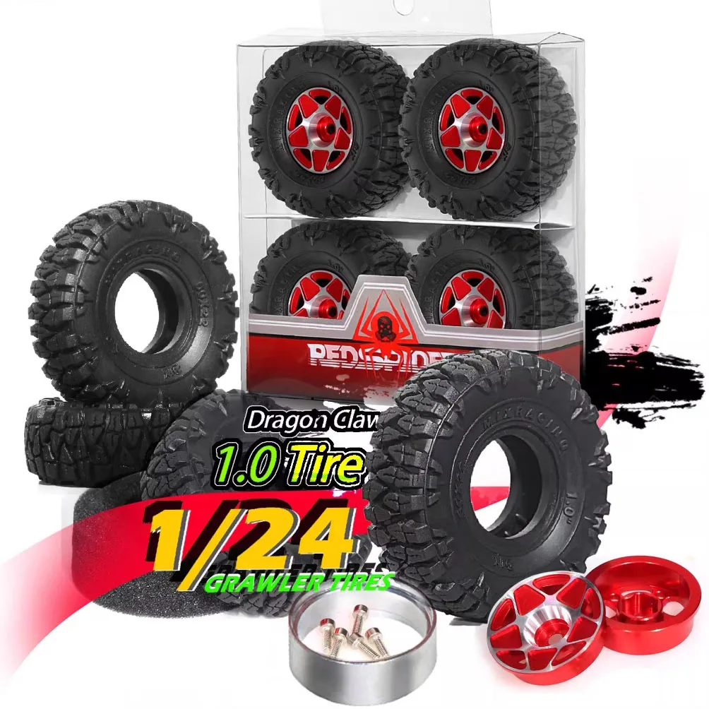 Scx24/Trx4M Universal 1.0 polegadas Jantes e pneus de liga de alumínio Conjunto de 4 peças |     1/18 1/24 pneus antiderrapantes especiais para carro de escalada |     Adequado para atualização axial/trx4m/fcx24