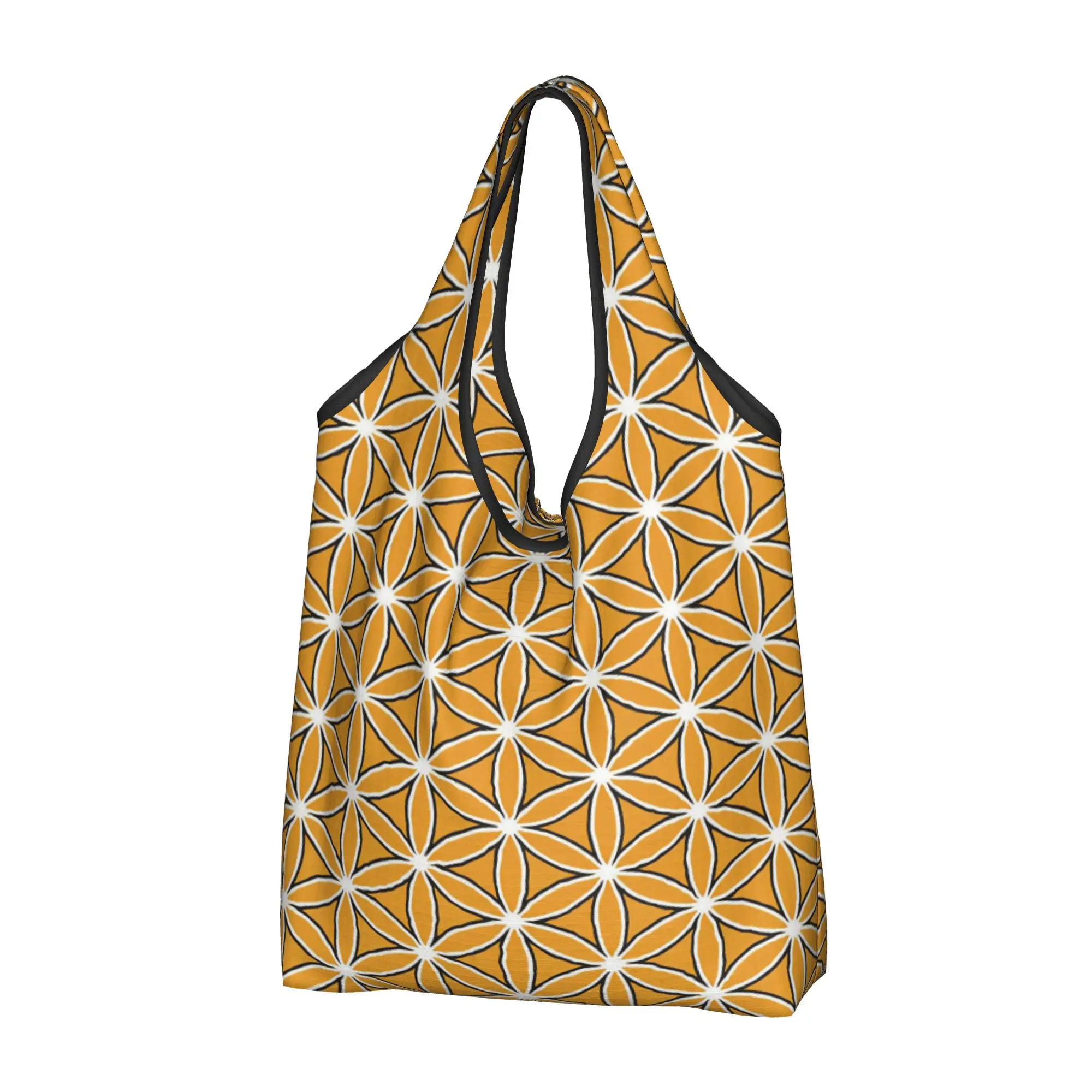 Funny Flower of Life Sunflower  Shopping Tote Bag Portable Bright Floral  Groceries Shopper Shoulder Bag
