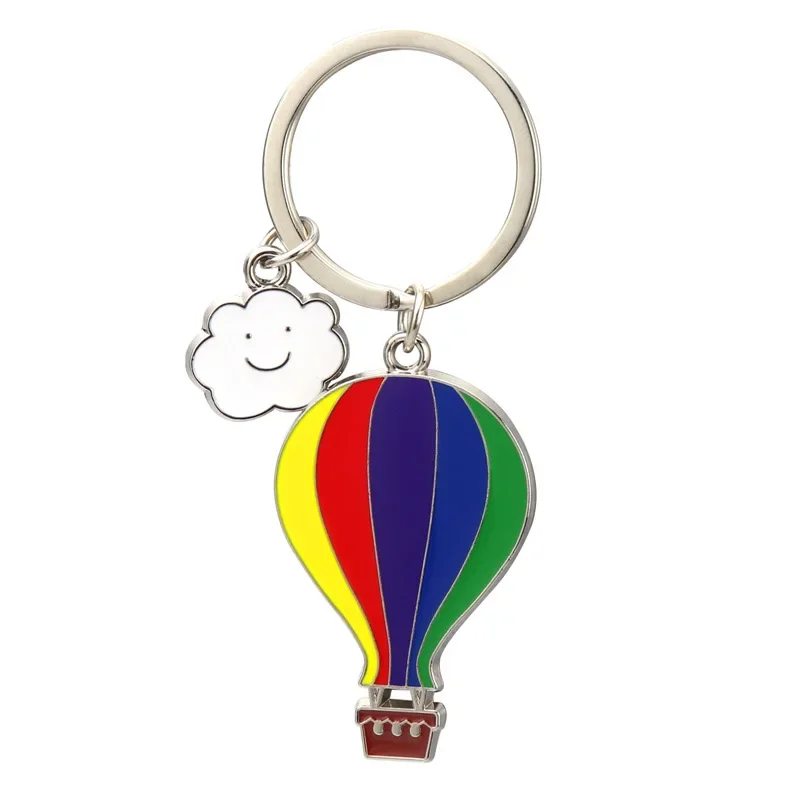 Colourful Hot Air Balloon Keychain Pendant Enamel White Clouds Hot Air Balloon Key Ring Souvenir Gift Couple Jewelry Accessories