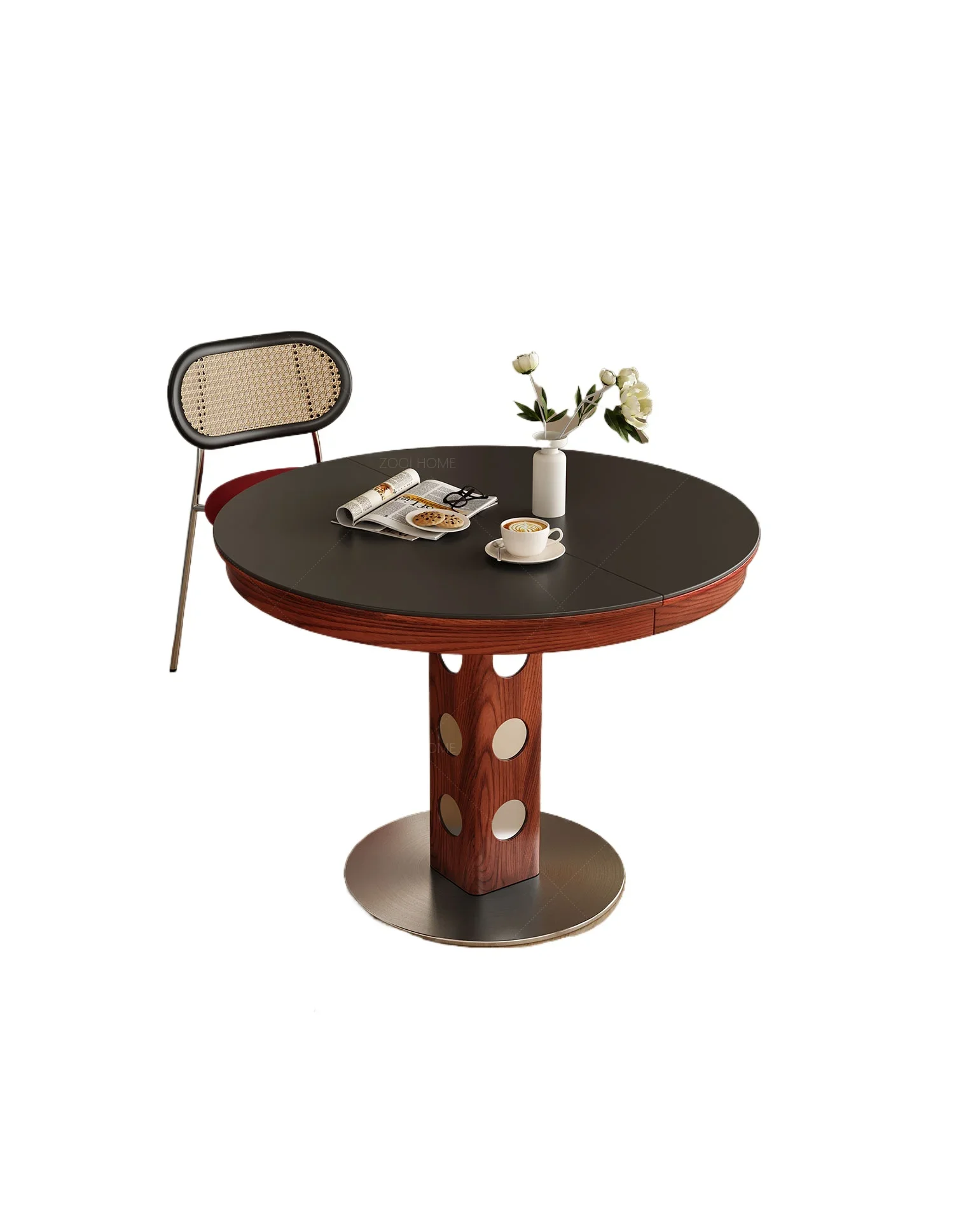 

Retractable dining table oval folding rock slab table household small apartment Bauhaus medieval round table