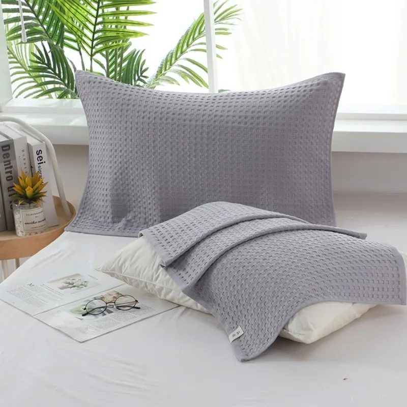 Solid color cotton pillow towel waffle class A antibacterial pair pillow towel 2pcs