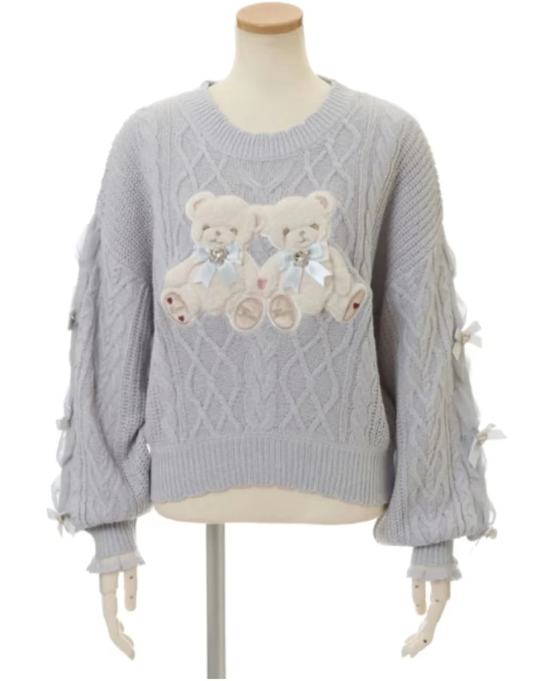 Dophee Japan Style Women Sweaters Landmine Series Cute Double Bears Rhinestone Bow Long Sleeve Knitted Shirt Pullover Top O-neck