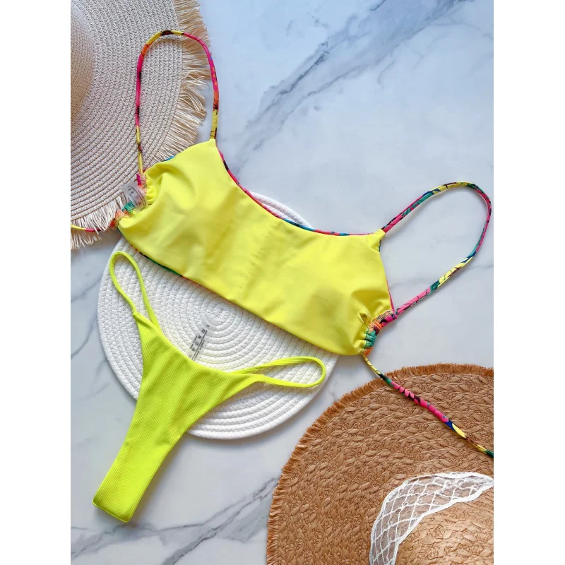 2025Popular SUNFLOWER Printed Tube Top Banded Bikini Suit Low Waist Lace-up Fashionbiquini