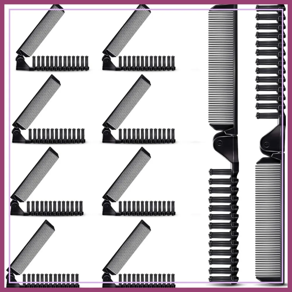 

10 Pcs Compact Foldable Hair Brush Comb Set, Travel Size Double Headed, for Women Men, Black