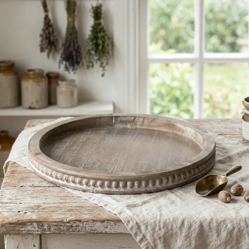 Rustic Vintage Farmhouse Wooden Tray, Multi-Functional Serving Tray for Tea/Snacks/Candles, Decorative Display Home Decor