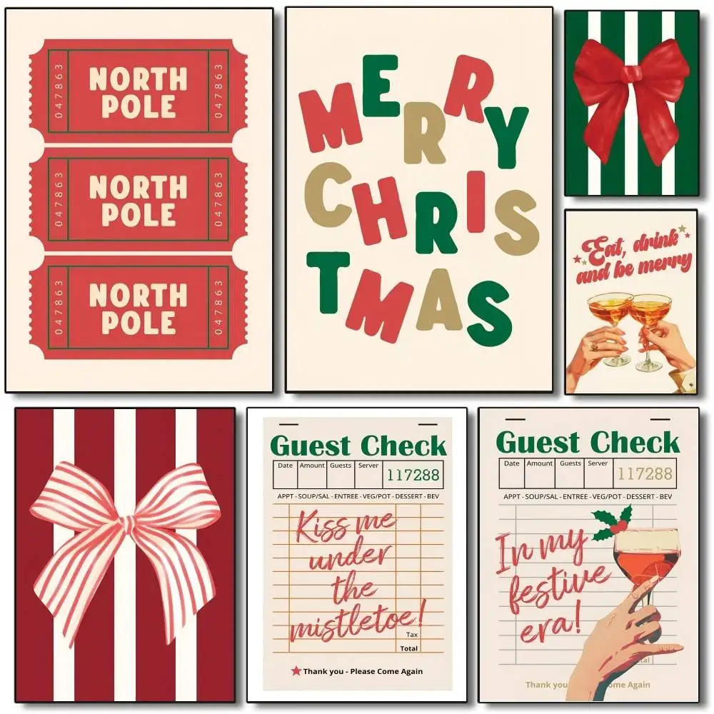 Merry Christmas Guest Check-out Font Poster Self-adhesive Art Room Entrance Restaurant Wall Decor Art Painting