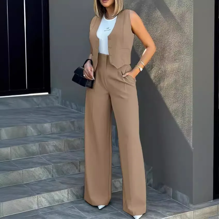 Women\'s Suit 2024 New Fashion Suit Vest Vest Wide Leg Pants Casual 2-piece Office Formal Suit