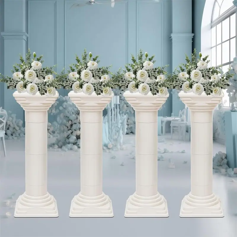 1/4Pcs 34 Inch Plastic Roman Greek Column Set, Pedestal Stands with Flower Pot, Wedding Aisle & Table Decoration